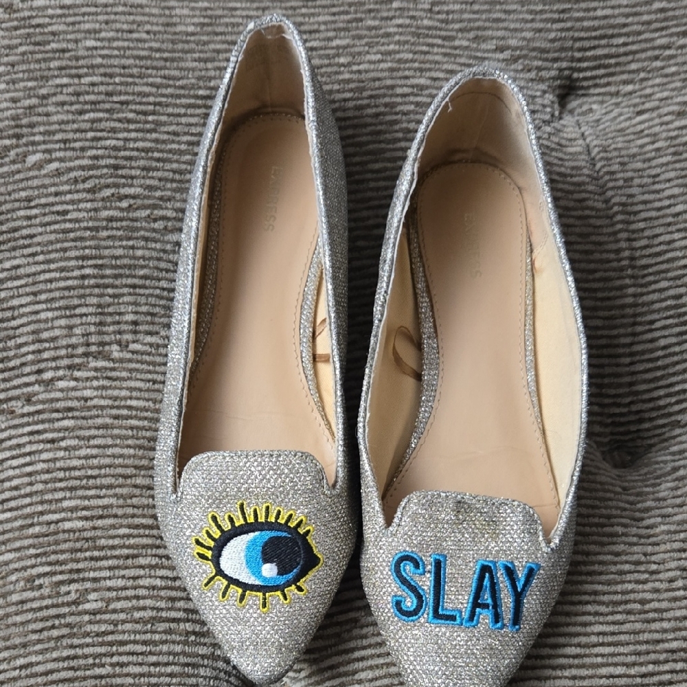 Silver Embellished Flats